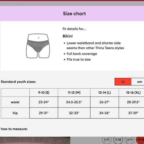 NEW! Thinx for all period Teens Bikini Size S,M,L,XL - Picture 13 of 15